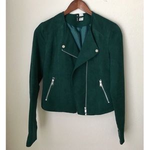 Green faux suede Moto jacket